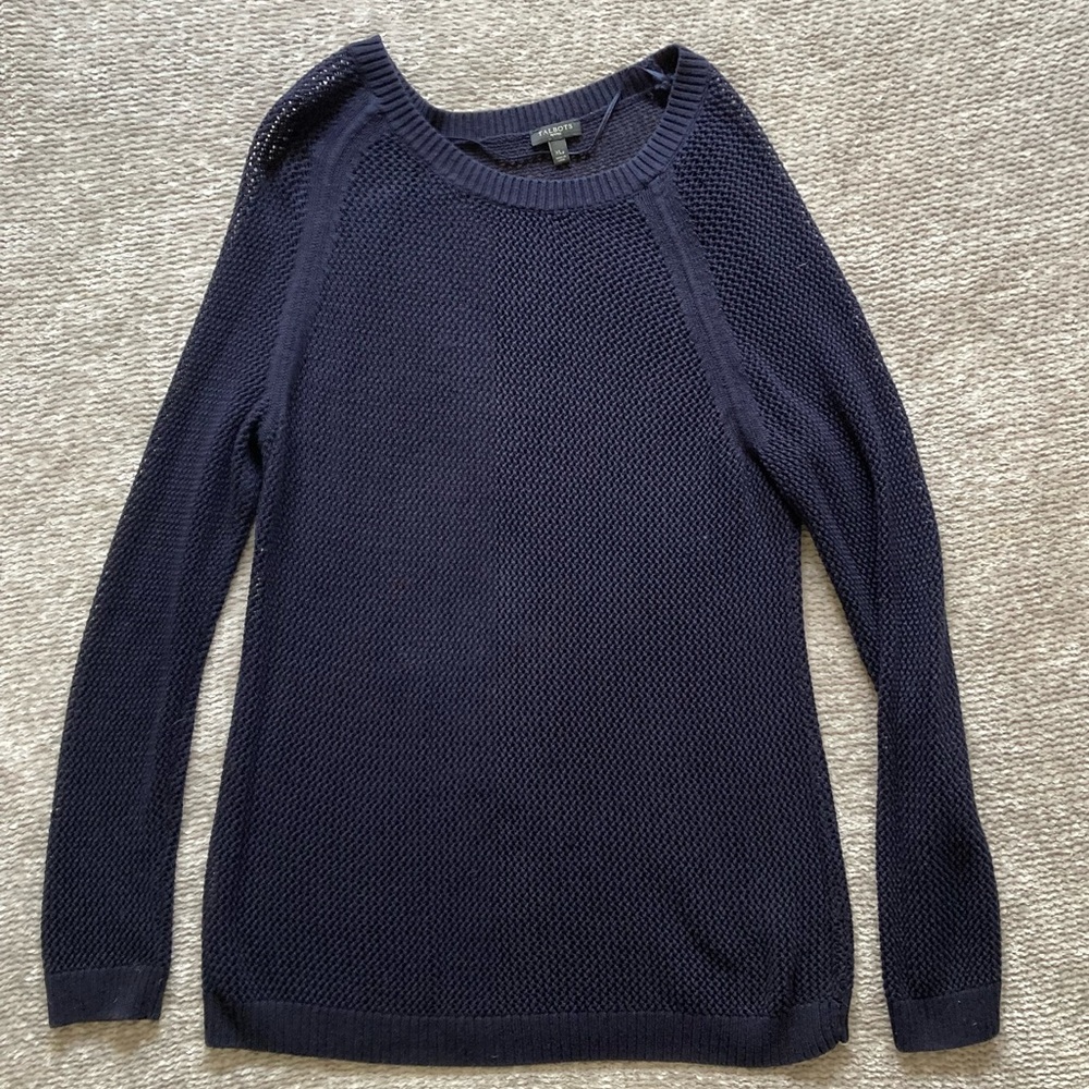 Talbots Navy Blue Textured Loose Knit Pullover Sweater XL Petite Coastal Classic
